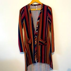 Paolino women’s duster cardigan striped with buttons and pockets size small